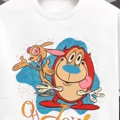 【新品綿100】レン＆スティンピー Tシャツ ホワイト ren & stimpy