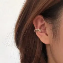 ジルコニア 2連 イヤーカフ ゴールド 上品 高見え ピアス穴不要 韓国