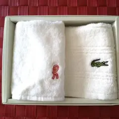 ブランドハンカチタオル二枚組 ホワイト LACOSTE&ROBERTA