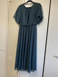 ダークグリーン シフォン ロングドレス