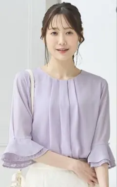 GLACIER 6分袖レース使いブラウス　ラベンダー M
