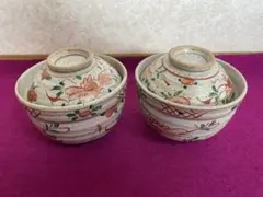 花柄陶器製　蓋付き丼　2個セットのサムネイル