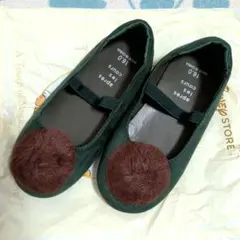 【美品】アプレレクール　グリーン バレエシューズ スエード　16cm