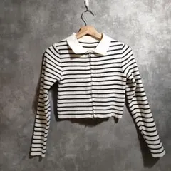 最終値下げ　GRL ストライプ襟付きクロップドカーディガン