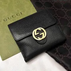 ✨美品✨グッチ　コンパクト折り財布 615525 ブラック×ゴールドGG金具