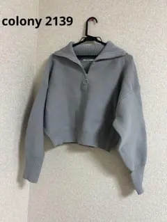 colony 2139☆ガーター編みハーフジップショート丈ニットプルオーバー