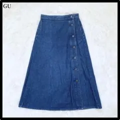 GU ジーユー デニムフレアスカート ロング丈 巻きスカート風 カジュアル M