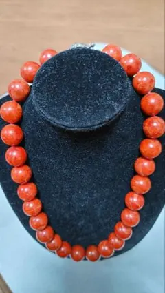 天然磯花珊瑚赤粒14㎜長さ43cm コーラル ビーズネックレス 28粒