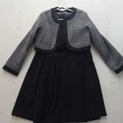 フォーマルドレス　ボレロ　ワンピース　紺チェック✕黒　卒園式　入学式　130cm
