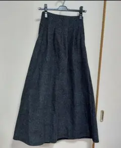 ウール調 タック ロング フレアスカート 杢グレー　M　レディ