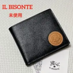 未使用　希少　IL BISONTEイルビゾンテ レザー二つ折り財布　黒×ヌメのサムネイル