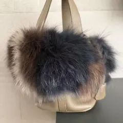 ファー付きハンドバッグ グレー系