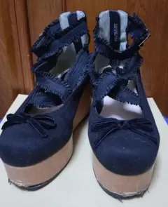 【axes femmePOETIQUE】木底クロスストラップパンプス【Lサイズ】