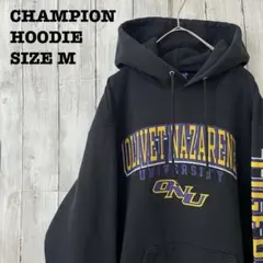 アメリカ古着　チャンピオン　カレッジプリントスエットパーカー　サイズM黒ブラック