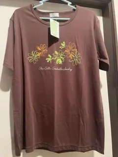 ブラウン フラワー プリント 半袖Tシャツ