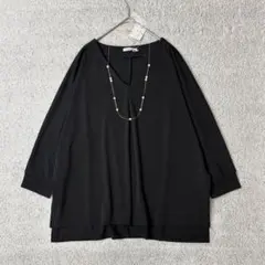 グラシア　ネックレス付　ブラック　ドルマンカットソー　Lサイズ　黒　七分袖