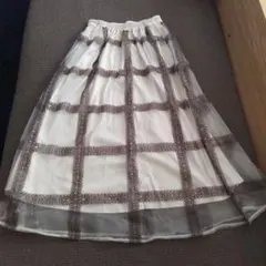 GRL チェック柄フレアスカート ホワイト/ブラウン