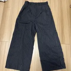 ストライプ柄 ワイドスラックス パンツ ブラック