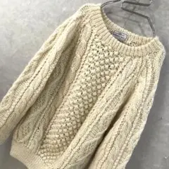 90s フィッシャーマン ニット セーター ヴィンテージ ホワイト M 美品