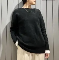 ブラック　ヘアリー ニット ロング プルオーバー　グリーンレーベルリラクシング