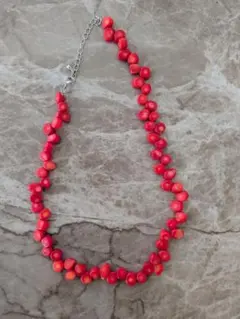 赤 コーラルビーズネックレス