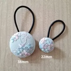 くるみボタン ヘアゴム 花柄刺繍 2個セット　No.2015