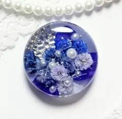 527可憐な♡レジンヘアゴム・ポニーフック ロイヤルブルーブーケ シルバー