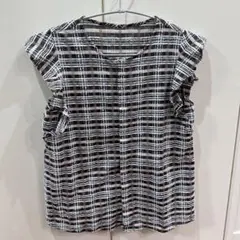 ロペピクニック　チェック柄 フリル袖 ノースリーブシャツ　前開き 比翼ボタン