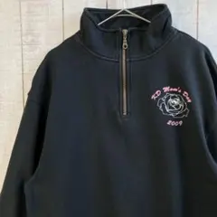 古着　長袖　ハーフジップ　スウェット 裏起毛　プリント　アメカジ