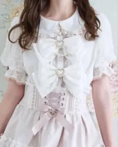 LIZLISA リズリサ ダブルリボンパフスリーブリブカット ホワイト 白のサムネイル