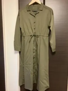 オリーブ色長袖シャツワンピース M