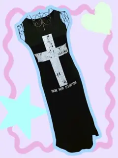 美品　グランジ　y2k クロス十字架　英字ワンピース