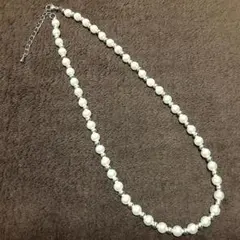 ホワイトパール シルバーメタル ビーズネックレス 40cm−45cm