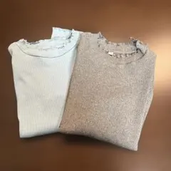 リブフリルハイネックT2枚（グレー&ホワイト）