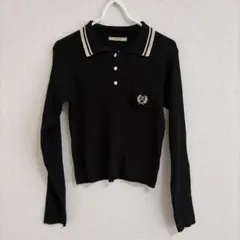 リブ編みブラックポロシャツ