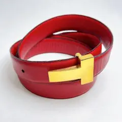 ティファニー　希少　Tバックル　ゴールド金具 レザー　ベルト　赤
