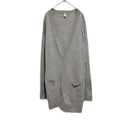 y1674 ロングカーディガン ボタンレス 灰色 ポケットあり カジュアル M