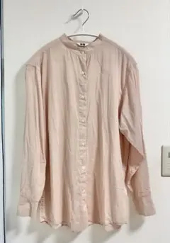 ユニクロ　シアーシャツ　バンドカラー　ピンク