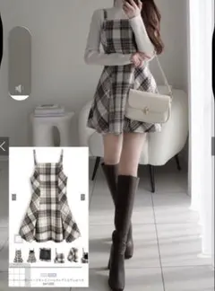 チェック柄 ツイード キャミソール フレアミニワンピース 新品未使用