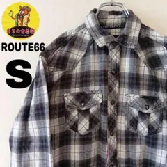USA古着 ROUTE66　ネルシャツS　グレーホワイト　オンブレチェック