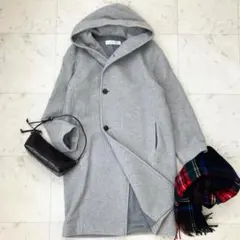 【美品】GALERIE VIE フーディーコート GALERIE VIE ウールダブルフェイルスオープンカラーフーデッドコート