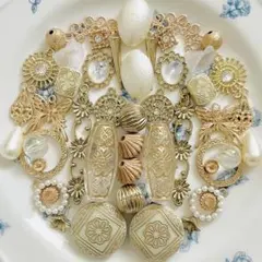 アンティーク調　ホワイト　パーツアソート　ハンドメイド資材　ビーズ　チャーム