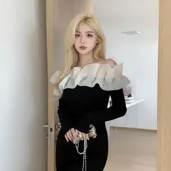 タイトワンピース ミニ ワンピース 黒 ボディコンワンピース ニットワンピース