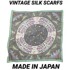 シルク 100% 総柄 ヴィンテージ スカーフ 薄手