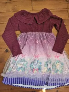 エコネコ ワインレッド・ピンクのグラデーションワンピース 120cmユニコーン