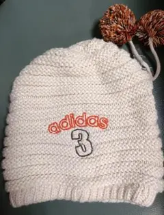 adidas アディダス オフホワイト ニット帽 ポンポン付き