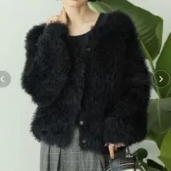 AMERICAN HOLIC シャギーニットクルーネックカーディガン ブラックM