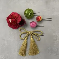和装髪飾り 5点セット 花飾りとタッセル