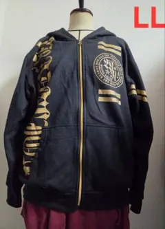 黒 LL 裏起毛　ジップ　パーカー 金色ロゴ