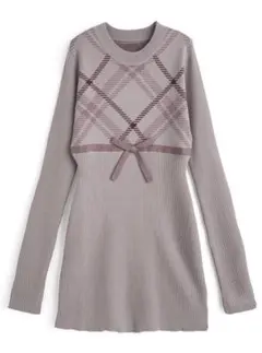 GRL チェック柄ニットミニワンピース[ru1354] ベージュ Mサイズ 新品